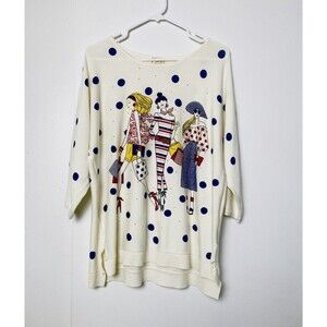 Colortree Blouse Women's Size L Ivory Sleeves 3/4 Polka Dot Fashion Girl Print